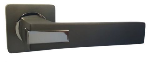 Дверная ручка Renz на квадратной розетке "Катания" INDH 301-02 MBN/CP матовый чёрный никель/хром блестящий