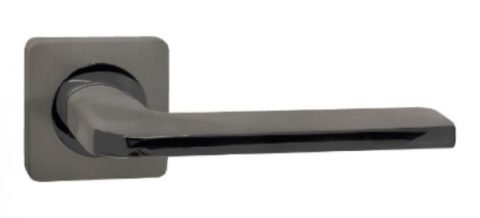 Дверная ручка Renz на квадратной розетке "КЕРАСКО" INDH 97-02 MBN/CP матовый чёрный никель/хром блестящий