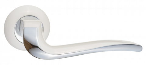 Дверная ручка RENZ на квадратной розетке "Моретти" INDH 424-08 MSW/CP матовый супер белый/хром блест