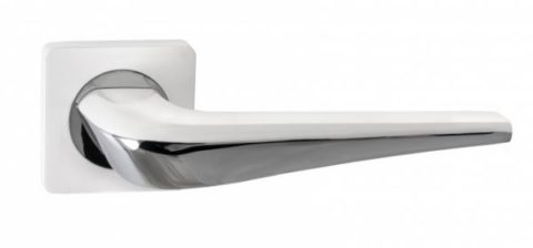 Дверная ручка RENZ на квадратной розетке "Фиоре" INDH 425-02 SW/CP супер белый/хром блестящий