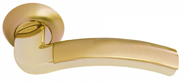 Ручка дверная на круглом основании MORELLI MH-02 SG/GP матовое золото / золото
