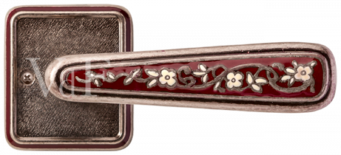 Ручка дверная на декоративном основании Val de fiori "Николь" DH 703-72 AI/WBR Серебро античное с эмалью