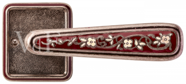 Ручка дверная на декоративном основании Val de fiori "Николь" DH 703-72 AI/WBR Серебро античное с эмалью