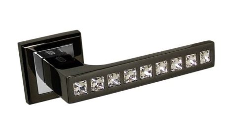 Дверная ручка на квадратной розетке PALIDORE 301 BH Crystal черный никель с кристалами