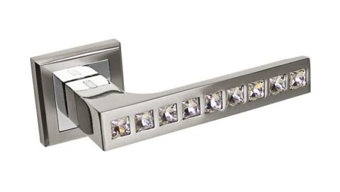 Дверная ручка на квадратной розетке PALIDORE 301 HH Crystal белый никель с кристалами