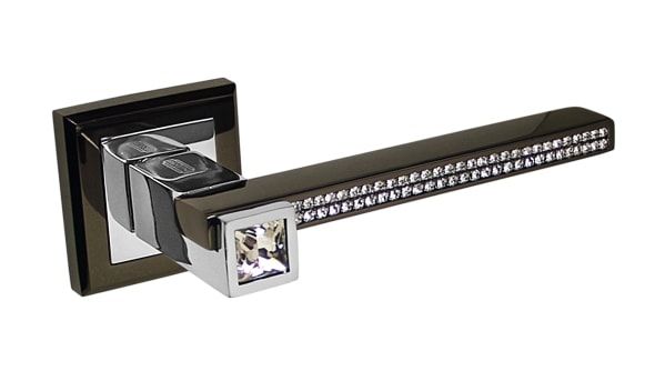 Дверная ручка на квадратной розетке PALIDORE 302 BH Crystal черный никель с кристалами