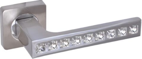 Дверная ручка на квадратной розетке LD 250 SN/CP матовый никель / хром + кристалы
