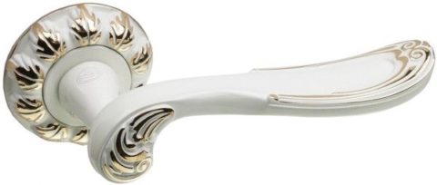 Дверная ручка на круглой розетке LD 314 WGP белая эмаль с золотом