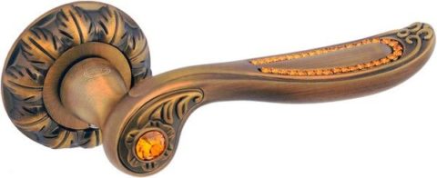 Дверная ручка на круглой розетке LD 374 ABB кофе + кристалы