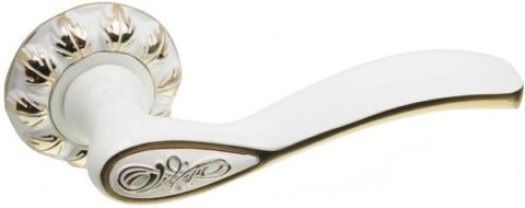 Дверная ручка на круглой розетке LD 385 WGP белая эмаль с золотом