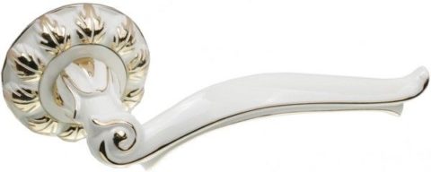 Дверная ручка на круглой розетке LD 388 WGP белая эмаль с золотом