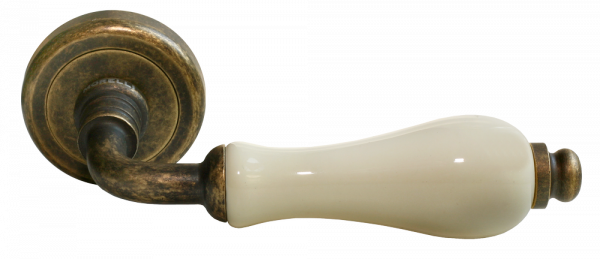 Дверная ручка на круглом основании MORELLI Luxury CERAMICA OBA/CHAMP античная бронза / шампань