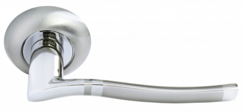 Ручка дверная на круглом основании MORELLI MH-04 SN/CP матовый никель / хром