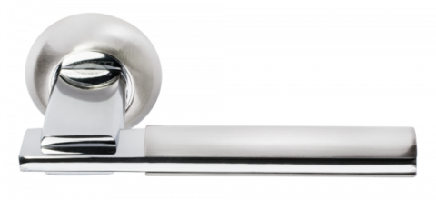 Ручка дверная на круглом основании MORELLI MH-13 SN/CP матовый никель / хром