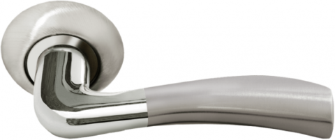 Дверная ручка на круглой розетке RUCETTI RAP 19 SN/CP белый никель/полированный хром