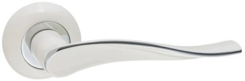Дверная ручка RENZ на круглой розетке "Модена" DH 427-08 SW/CP супер белый/ хром блест
