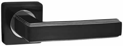Дверная ручка RENZ на квадратной розетке "АРОНА" DH 96-02 B/CP черный/ хром блест