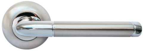 Дверная ручка на круглой розетке RUCETTI RAP 2 SN / CP белый никель / полированный хром