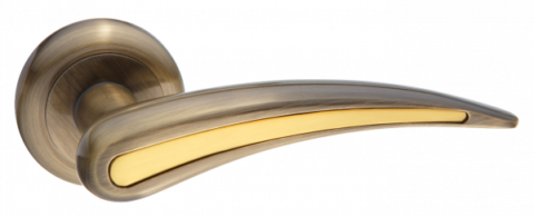 Ручка дверная на круглом основании TIXX DH 204-04 "Сабрина" АВ/SG античная бронза / матовое золото