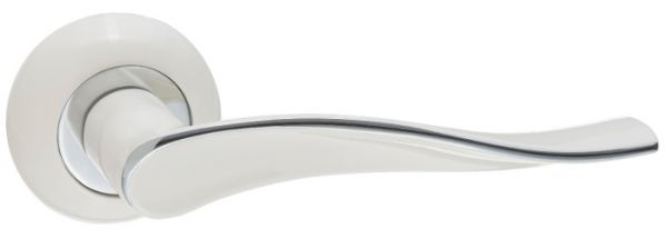 Дверная ручка RENZ на круглой розетке "Модена" DH 427-08 W/CP белый хром