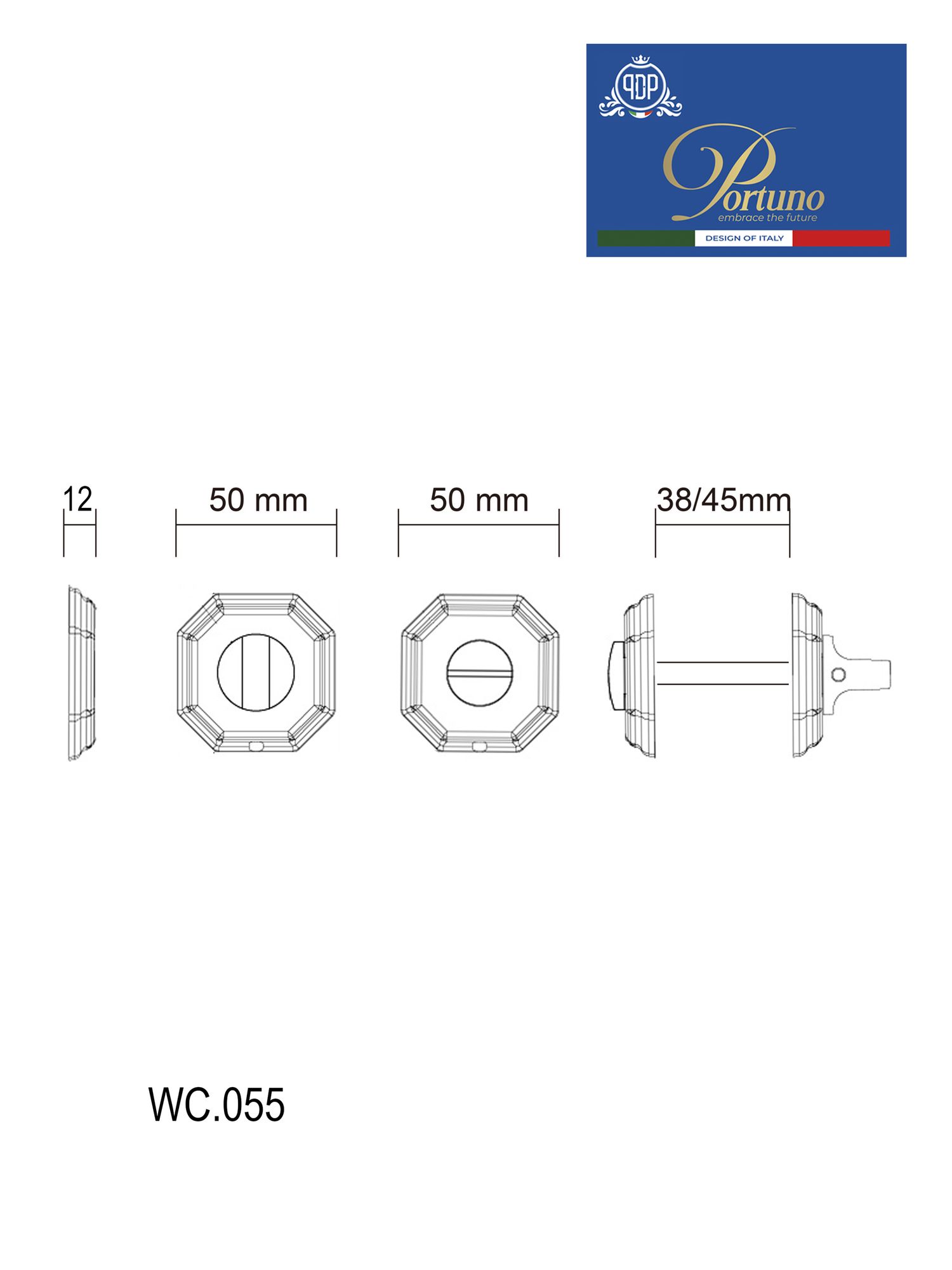 Ручка поворотная Portuno WC.055 Полированный хром WC.055.01 (WC фиксатор) — изображение 3